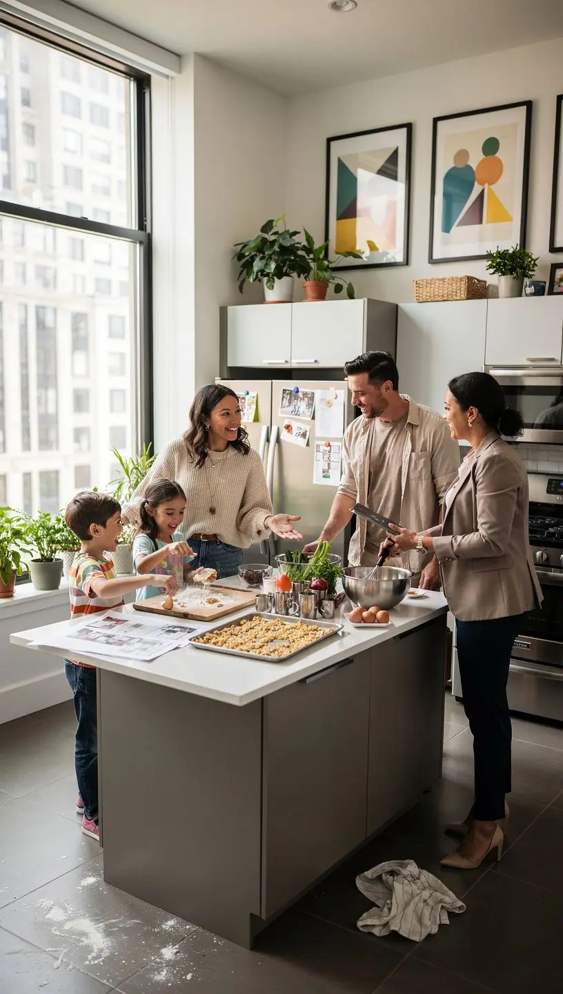 Rodzina przeglądająca oferty wynajmu mieszkań w biurze nieruchomości.